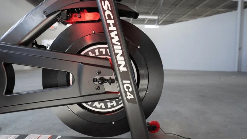 The Schwinn IC4 exercise bike's 40-pound flywheel