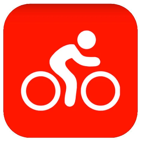 Logo of a white cyclist on a red background for the MapMyRide cycling app