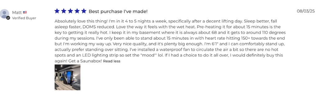 Online customer reviews for the SaunaBox SmartSteam Pro