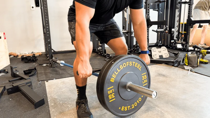 Our tester using the landmine station on the Major Fitness B52 Pro