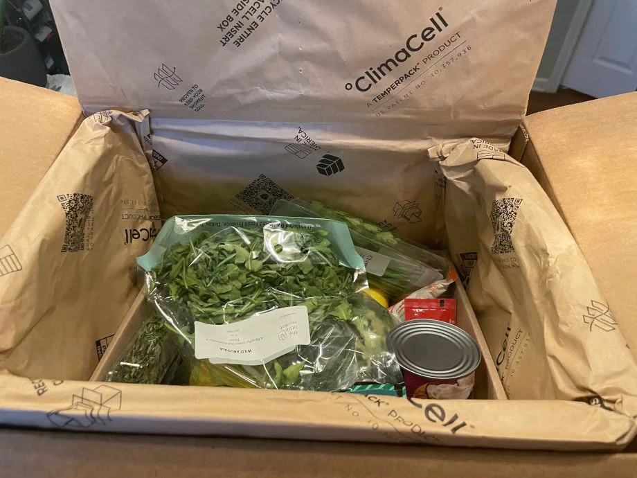 Middle layer of contents in a box of Martha and Marley Spoon