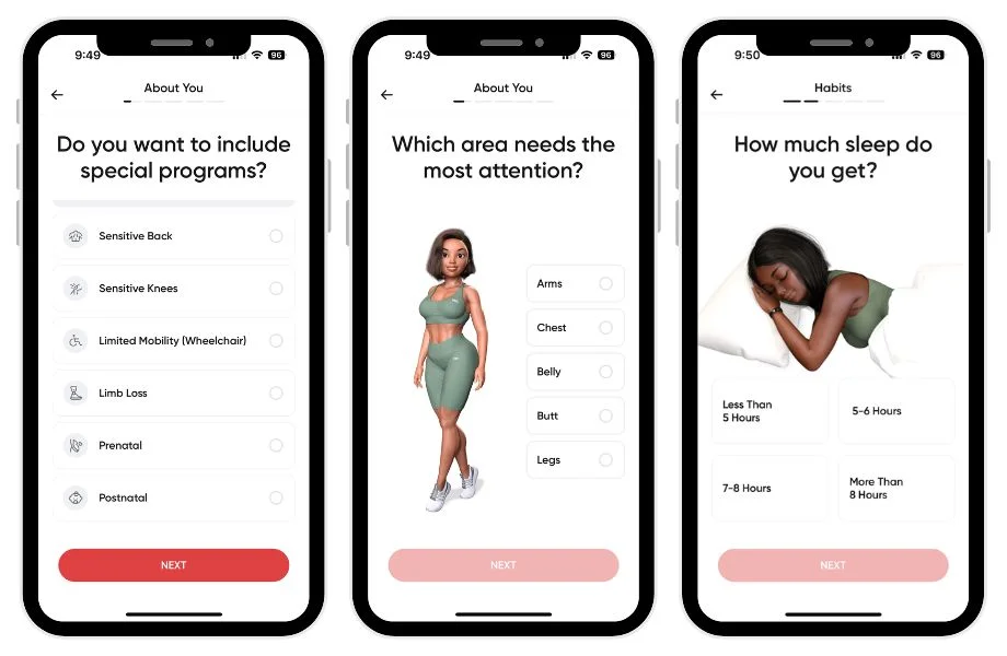 Betterme app intro health questionnaire