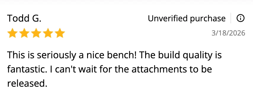 A screenshot of a customer review for the AH64 bench