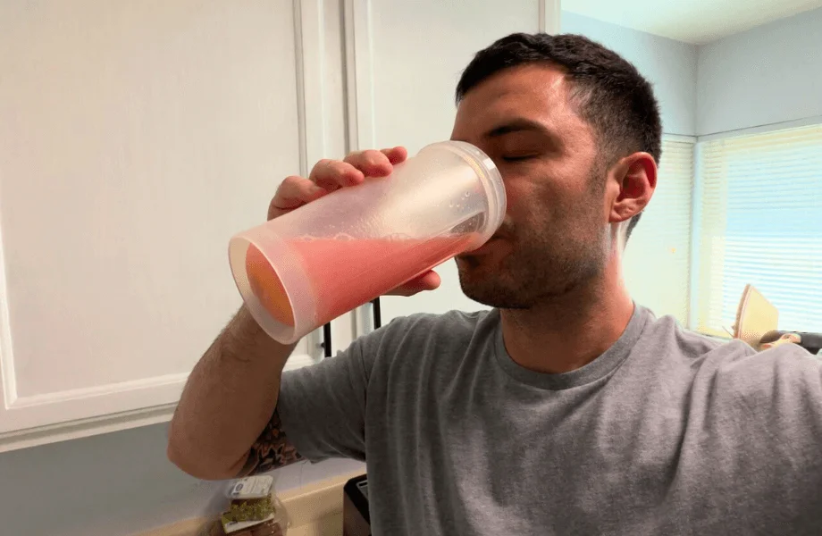 Our tester tasting a sample of Cellucor C4 Ultimate Shred pre-workout