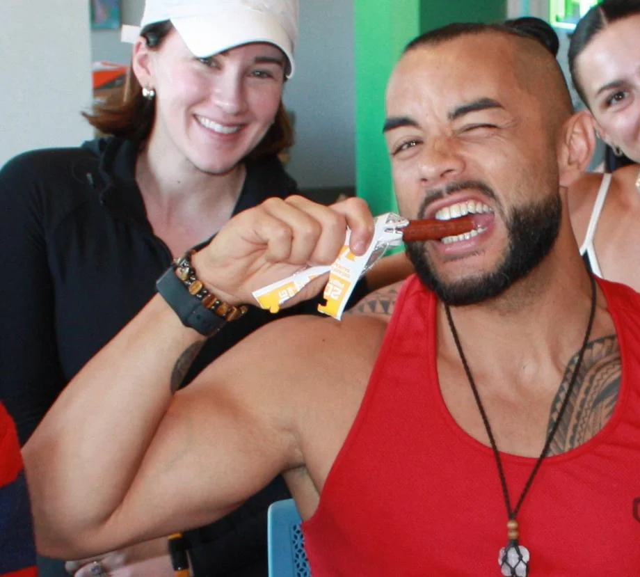 Our tester biting into a 1St Phorm Protein Stick