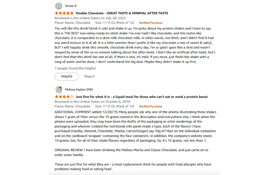 Online customer reviews for Evolve Plant-Based Protein Shakes