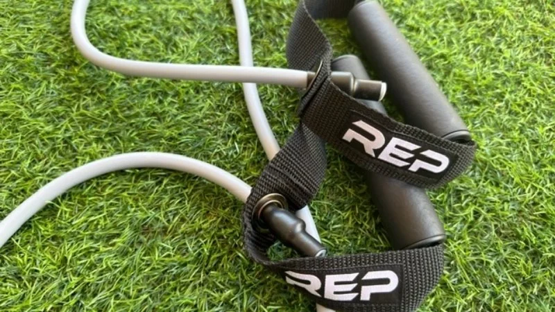 A close look at the handles on a REP Fitness Tube Resistance Band