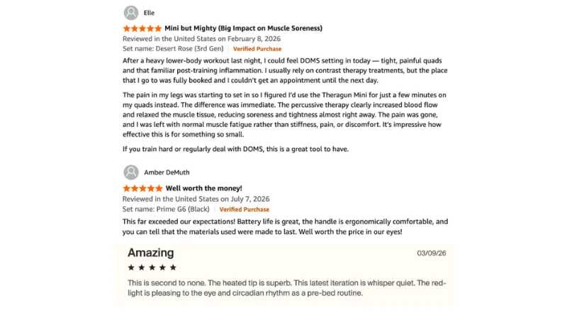 Customer reviews for various Theragun models