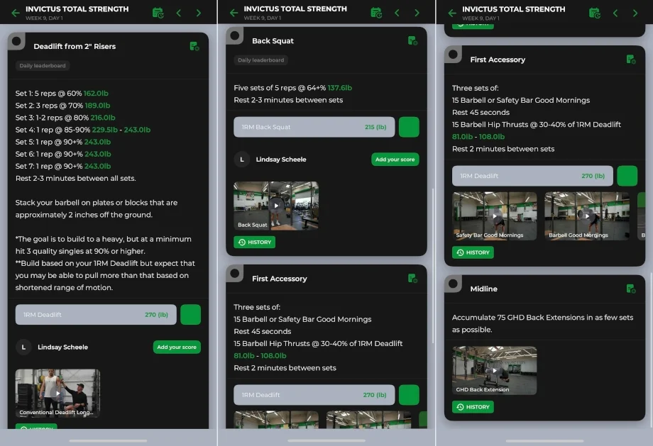 Screenshots from the Invictus Total Strength program