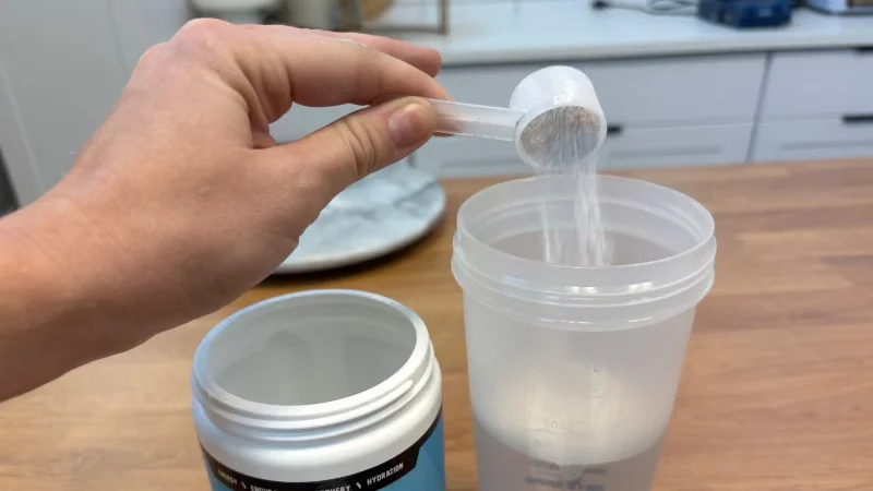 Our tester mixing a serving of Swolverine Intra
