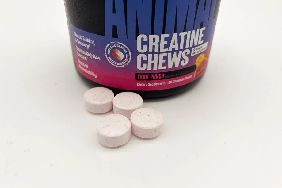 Animal Creatine Chews next to the tub