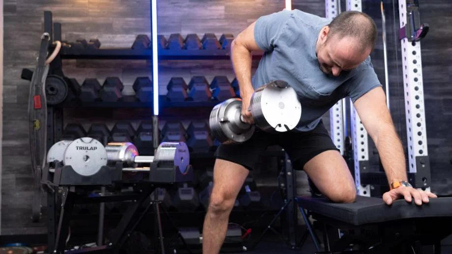 Single arm dumbbell row with Trulap adjustable dumbbell