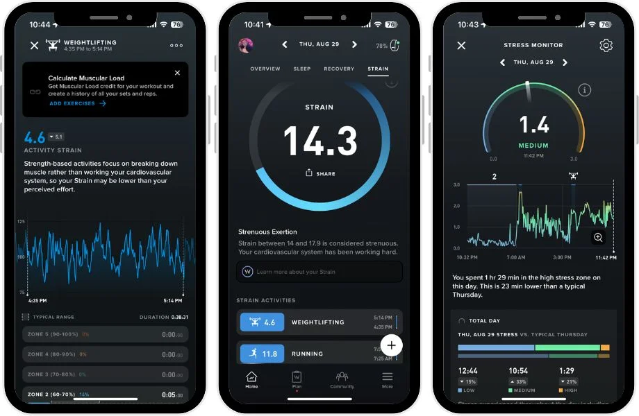 More Scrrenshots of the Whoop app in use