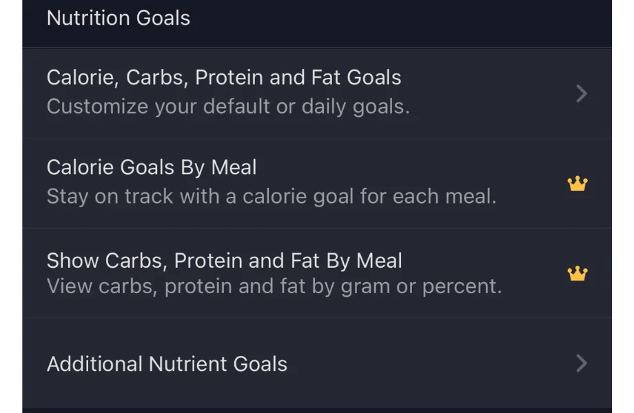Nutrition Goals available through the MyFitnessPal app