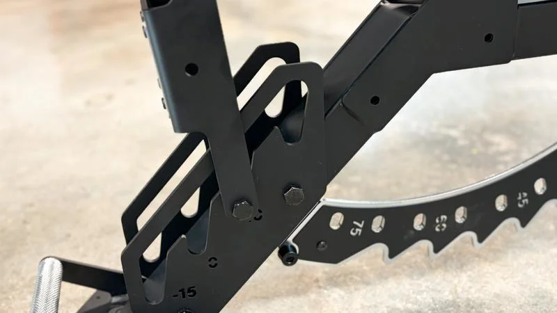 A close look at the Backrest Adjustments on the Major Fitness AH64 Bench