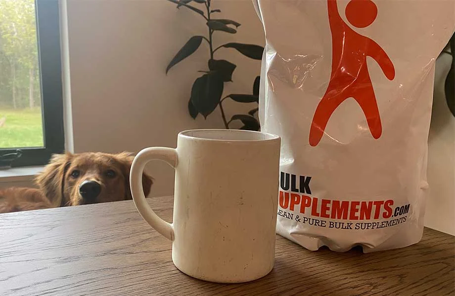 Bulk Supplements Beef Protein Isolate in a mug