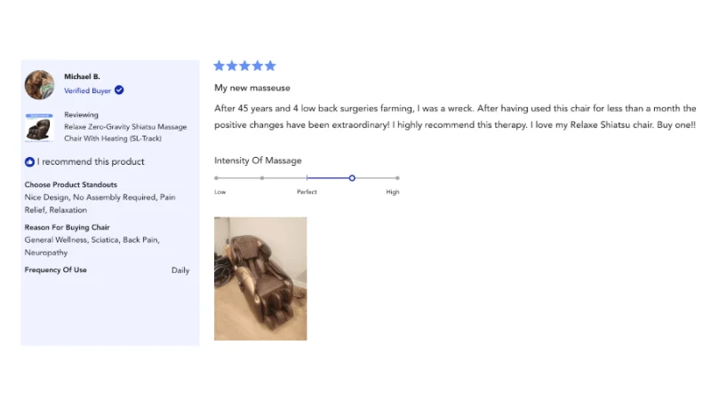 Online customer reviews for the Relaxe Zero-Gravity Shiatsu Massage Chair