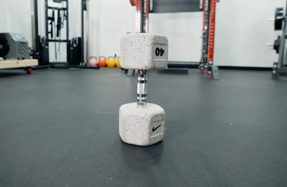 A good look at the knurling on this upright Nike Grind Dumbbell