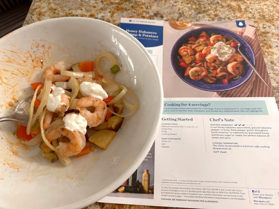 Honey Habenero Shrimp and Potatoes meal from Blue Apron
