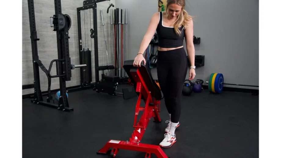 major fitness plt01 adjustable bench full view hand on top of bench seat