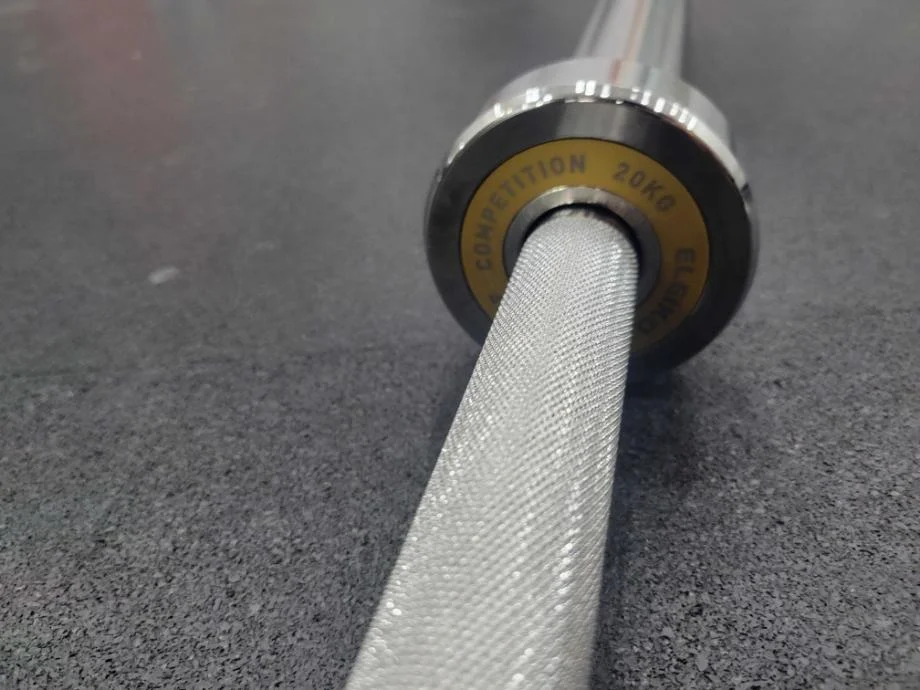 A closer look at the knurling and rotation system on the Eleiko IWF Competition Bar