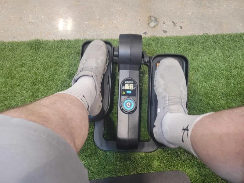 Our tester pedalling on the Cubii Move
