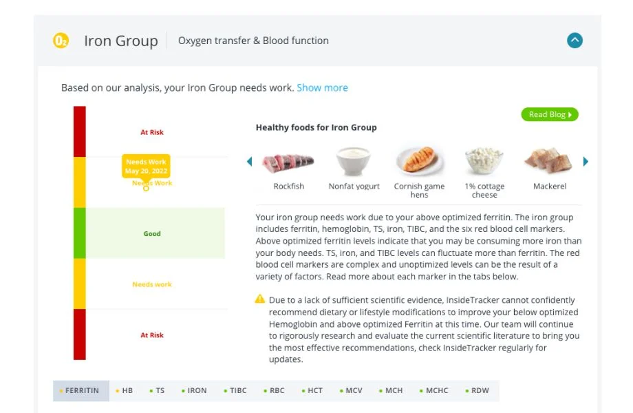 InsideTracker iron group screenshot