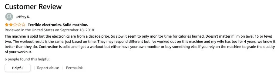 A critical Amazon review of the Sole E98 Elliptical