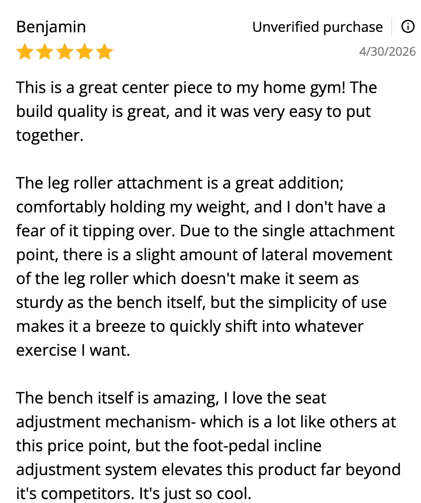 Screenshot of a Major Fitness AH64 Adjustable Bench customer review