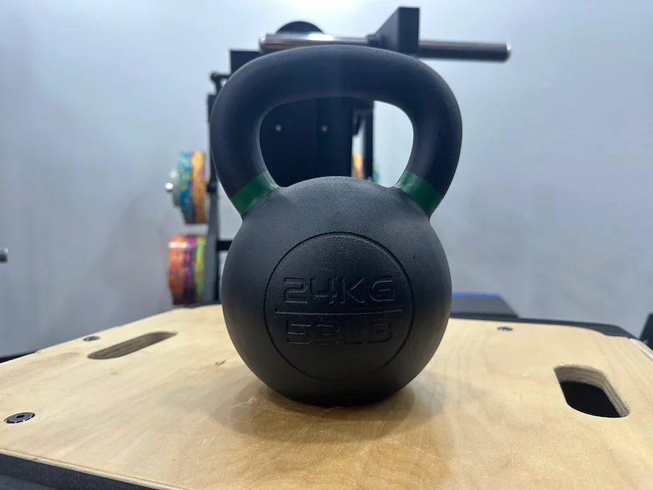 Giant Fitness Kettlebell on a wooden plyo box