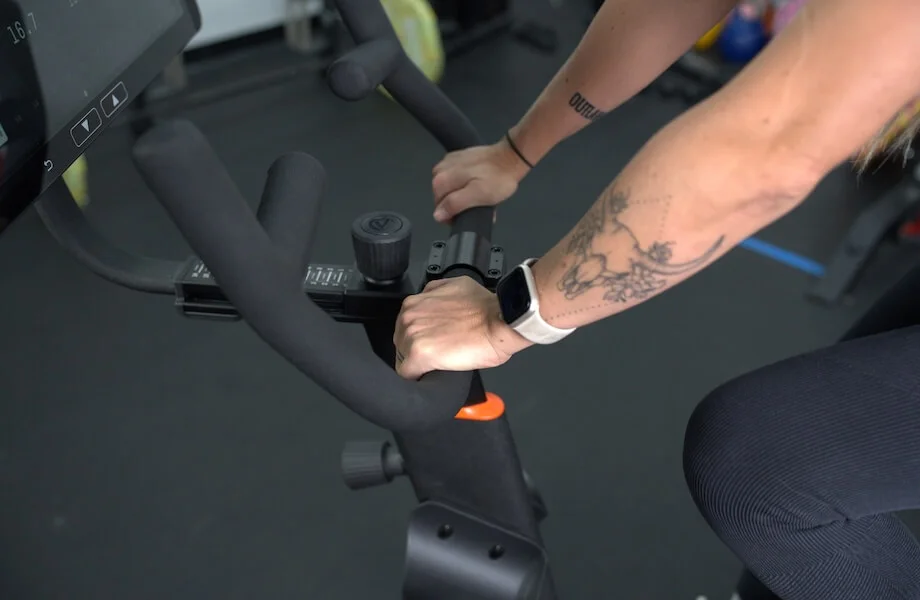 The available handlebar adjustments featured on the Aviron Fit Bike