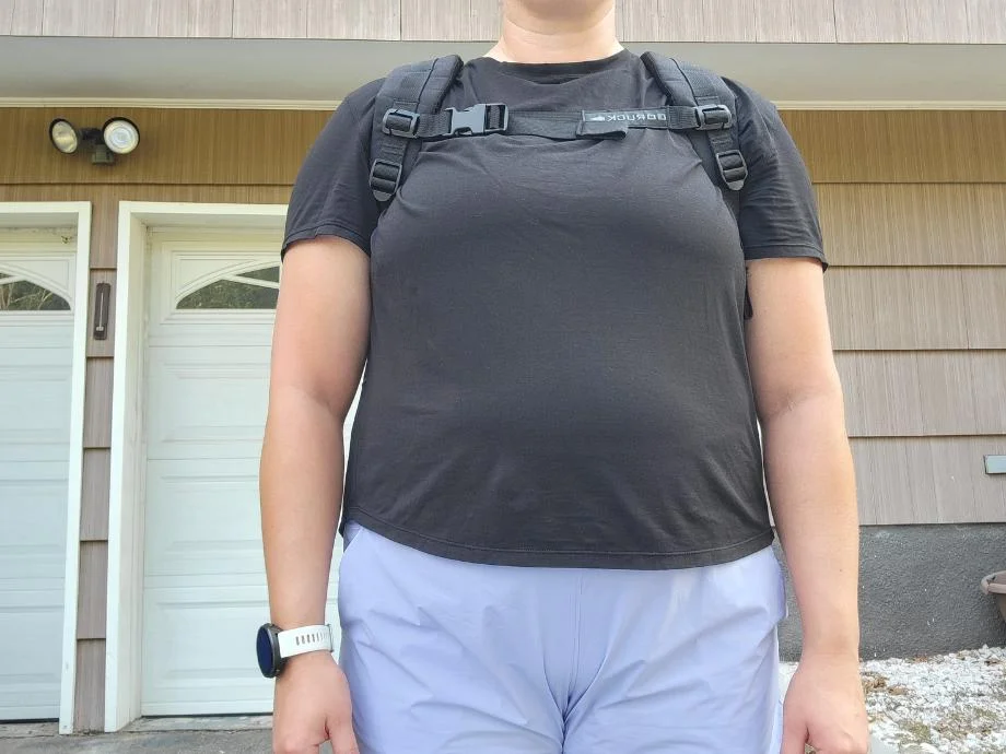 Front view of a woman wearing GORUCK Plate Carrier 3.0