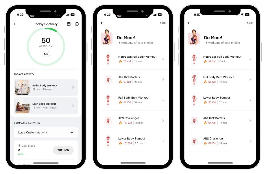 Betterme app workout selection screenshots