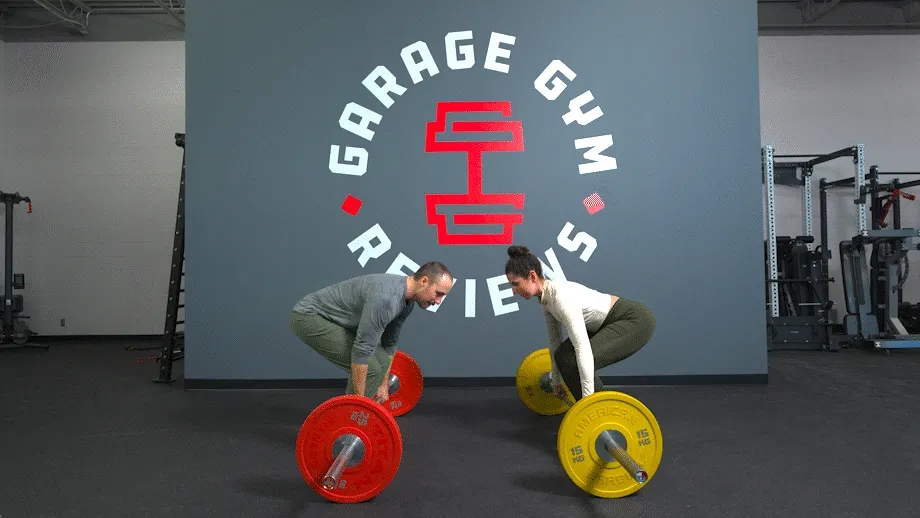 Two people demonstrating how to do partner you-go-I-go deadlifts