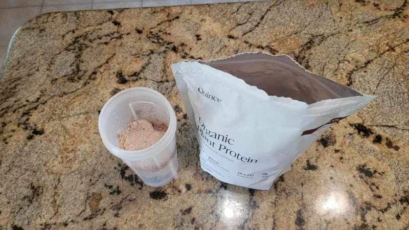 An unmixed Quince Organic Plant Protein shake An unmixed Quince Organic Plant Protein shake