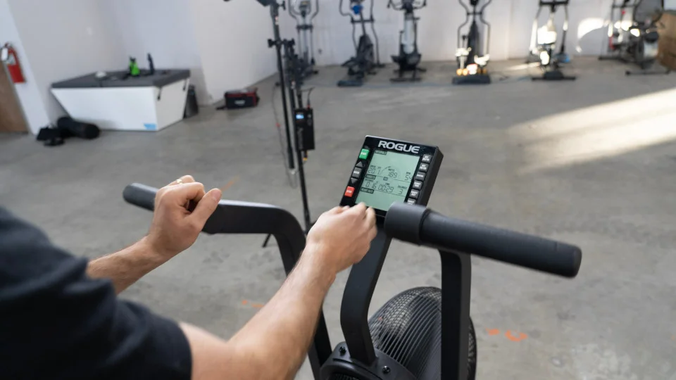 A person riding a Rogue Echo Bike