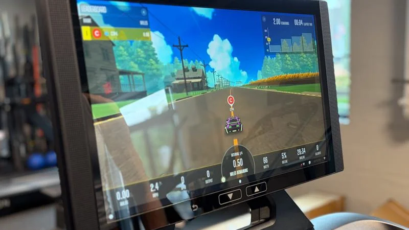 Gamified runs on the display of the Aviron Justice Treadmill