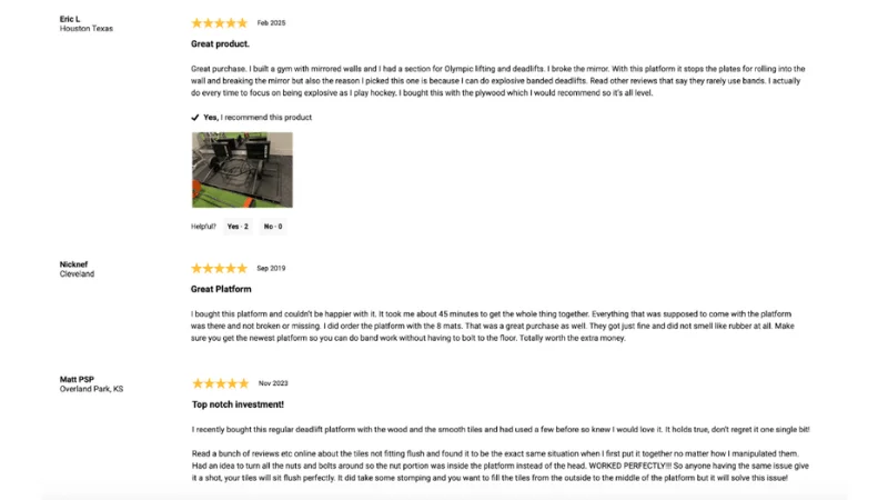 Online customer reviews for the Rogue Deadlift Platform