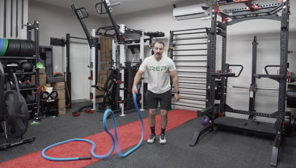 coop holding the Hyperwear Hyper Rope Battle Rope