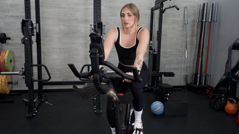 A GGR product tester riding the Echelon EX-5 exercise bike