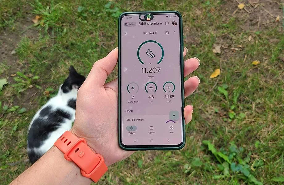 Fitbit app being used with the Fitbit Charge 6