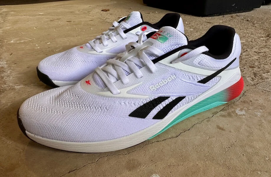 The Reebok Nano X5 training shoes on concrete flooring