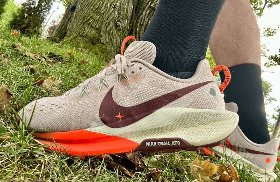 Our tester showing off their Nike Pegasus Trail 5 trail running shoes