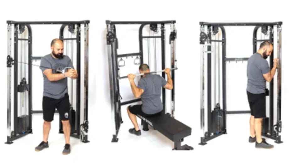 Profile view of Coop using cables on a Titan Fitness Functional Trainer