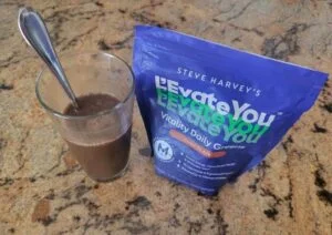 levate you greens powder chocolate flavor mixed in water