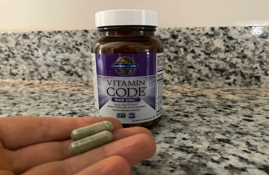 Our tester holding a serving size of Garden of Life Raw Zinc