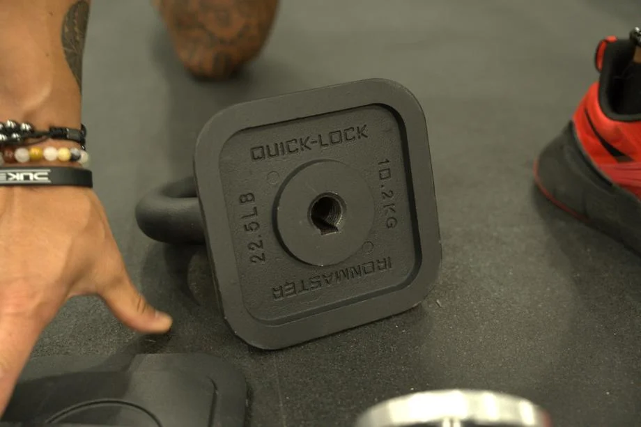 Under the locking cap of an Ironmaster Quick-Lock Adjustable Kettlebell