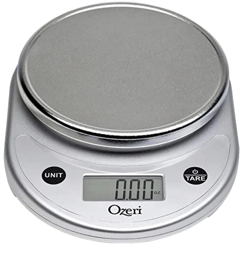 Digital scale in silver.