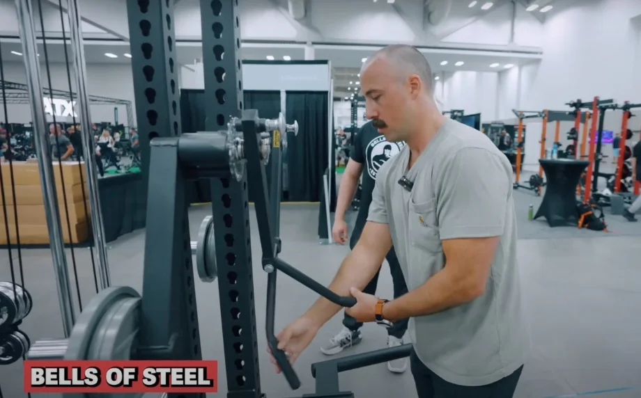 Coop tries out some Bells of Steel hardware at this year's Home Gym Con