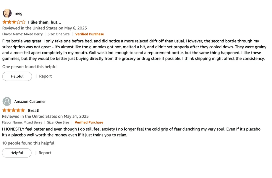 Goli Ashwagandha Gummies customer reviews